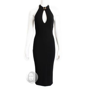 Dolce & Gabbana Dress Black Jersey Buckle Collar Keyhole Chest Wiggle Bodycon